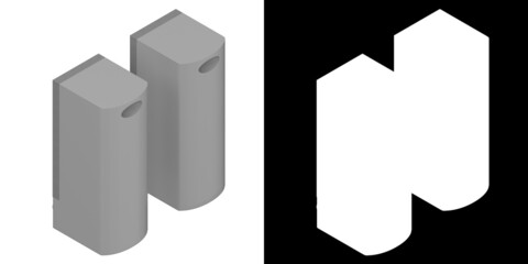 3D rendering illustration of a couple of classic PC speakers