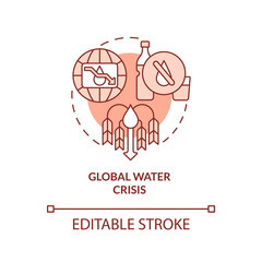 Global water crisis red concept icon. Challenges to achieving food security abstract idea thin line illustration. Isolated outline drawing. Editable stroke. Arial, Myriad Pro-Bold fonts used