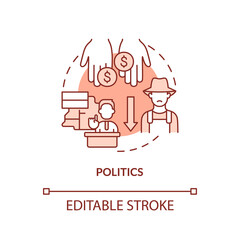 Politics red concept icon. Lack of federal support. Food security challenges abstract idea thin line illustration. Isolated outline drawing. Editable stroke. Arial, Myriad Pro-Bold fonts used
