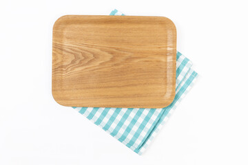 tray on cloth on white background