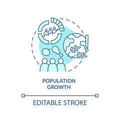Population growth turquoise concept icon. Overpopulation. Risks to food security abstract idea thin line illustration. Isolated outline drawing. Editable stroke. Arial, Myriad Pro-Bold fonts used