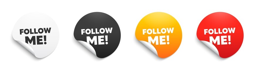 Follow me text. Round sticker badge with offer. Special offer sign. Super offer symbol. Paper label banner. Follow me adhesive tag. Vector