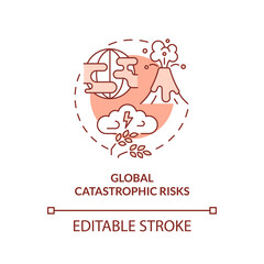 Global catastrophic risks red concept icon. Nature disaster. Risks to food security abstract idea thin line illustration. Isolated outline drawing. Editable stroke. Arial, Myriad Pro-Bold fonts used