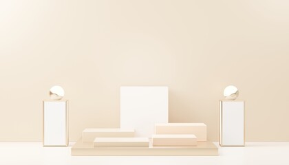 3d render abstract display podium platform for  product presentation and advertising. Minimal scene backdrop with clean design. Vacant pedestal for mock up. Empty stage with pastel color for cosmetic.