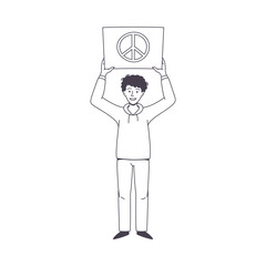 Man Character Partaking in Demonstration for Peace with Placard Vector Illustration