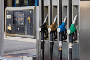 Pump nozzles of a petrol pump in service station