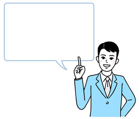 説明する若いビジネスマンと吹き出し
