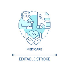 Fototapeta premium Medicare turquoise concept icon. Healthcare service. Federal social insurance abstract idea thin line illustration. Isolated outline drawing. Editable stroke. Arial, Myriad Pro-Bold fonts used