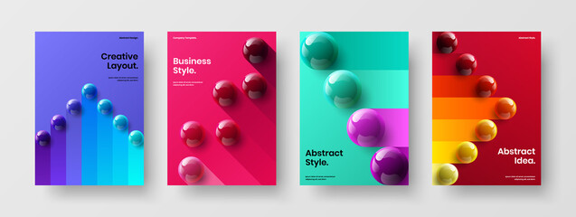 Abstract realistic balls handbill illustration collection. Vivid corporate brochure design vector concept set.