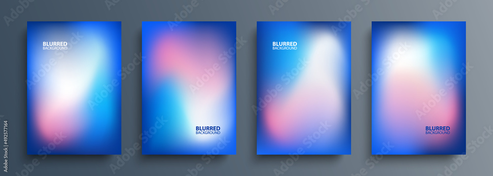 Aufkleber Set of blurred backgrounds with modern abstract blurred color gradient patterns. Templates collection for brochures, posters, banners, flyers and cards. Blue, pink and white. Vector illustration.