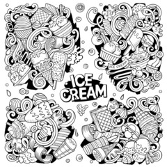 Ice Cream cartoon vector doodle designs set.