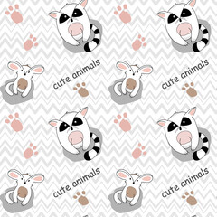 Seamless pattern with cute animals. 
Children's pattern for textiles and accessories