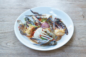 pickled flower crab dressing Thai spicy seafood sauce on plate