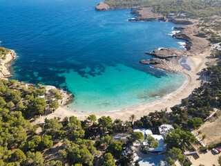 Cala Bassa boasts some of the clearest water you’ll ever see in the beaches in Ibiza