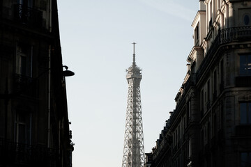 Eiffel Tower from Paris, photographed during a cloudy day from the spring of 2022, landmark in France.