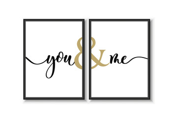 Fototapeta na wymiar You and me - minimalistic lettering poster design vector.