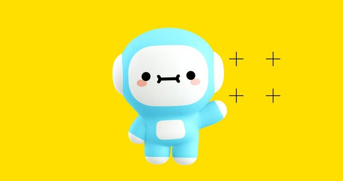 Funny Looped cartoon kawaii character. Cute emotions and move animation. 4k video