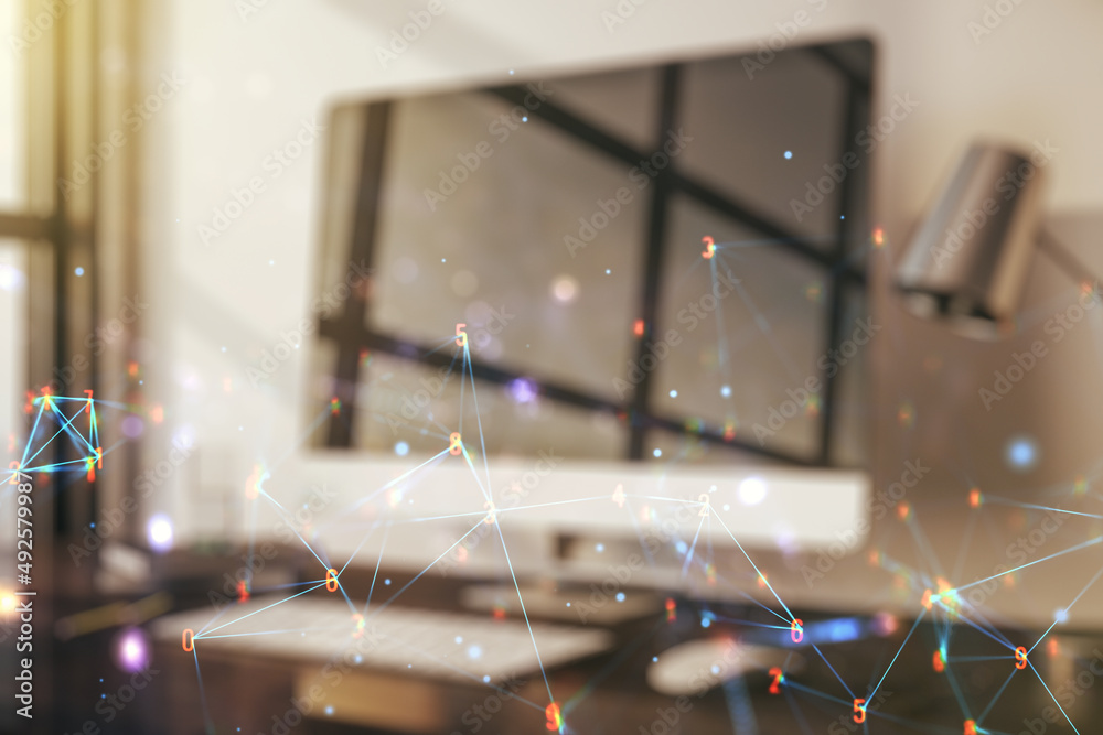 Poster creative concept of wireless technology on modern laptop background. big data and database concept. 