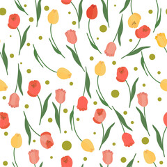 Seamless tulips pattern on a white background