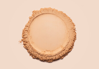 Bronzer or blusher and compact powder beige brown nude smudge white isolated background