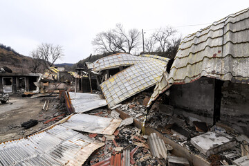 A house burned down in a forest fire in South Korea in early 2022