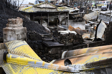 Fototapeta na wymiar A house burned down in a forest fire in South Korea in early 2022