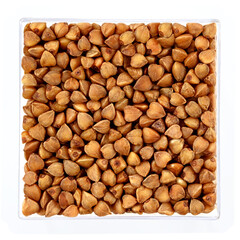 buckwheat groats for buckwheat porridge and garnish. Vegetarianism, proper nutrition. Use for background. close-up, copy space, flat lay, macro photography,