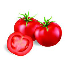 Fresh tomatoes and sliced on a white background, vector illustration for poster, wallpaper