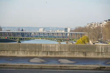 Fototapeta na wymiar Morning traffic on the streets of Paris next to Seine River. France, 2022. photo during the day.