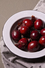 Beautiful painted red eggs in a bowl