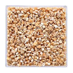 Fototapeta premium Wheat, wheat groats for wheat porridge and garnish. Vegetarianism, proper nutrition. Use for background. close-up, copy space, flat lay, macro photography,