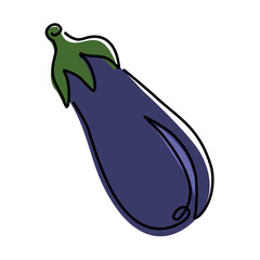 Continuous line drawing whole healthy organic eggplant for farm logo identity. One line