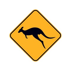 Kangaroo road sign. Isolated kangaroo on white background