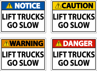 Caution Lift Trucks Go Slow Sign On White Background