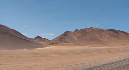 Stunning view of the high altitude plateau (altiplano) in the Atacama desert, Chile, near the borders with Bolivia and Argentina