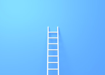 Step ladder on a blue wall with copy space. 3d rendering 3d illustration