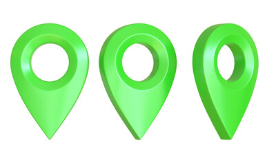 Realistic map pointer isolated on white background. Green map marker icon. 3d render 3d illustration