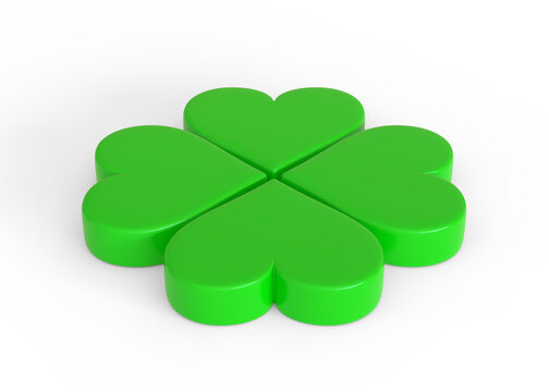 Four green hearts forming 4 leaves clover. St.Patrick 's Day. 3d rendering 3d illustration