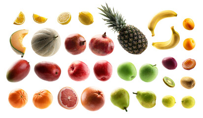 Large set of fruits isolated on white background