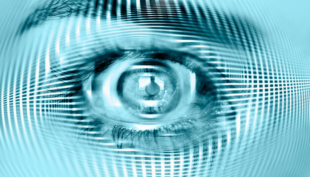 Fototapeta Hypnosis Spiral in eye with vertigo   -  Image of abstract spiral green  eye 