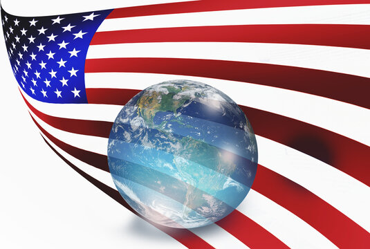Planet Earth in the background of the USA flag "Elements of this image furnished by NASA