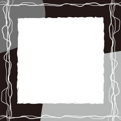手書き風のラフでやわらかい正方形フレーム（グレースケール）