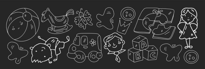 Creativity and imagination. Vector icons with school items.