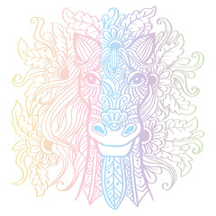 Hand drawn zentangle horse head illustration