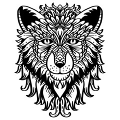 Hand drawn zentangle wolf head illustration