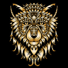 Gold hand drawn zentangle wolf head illustration