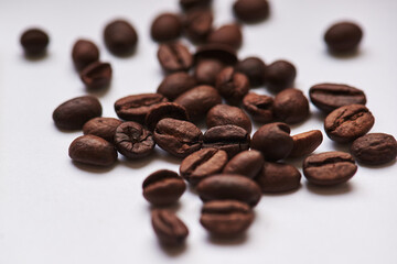 classic dry roasted coffee beans. coffee beans on white background