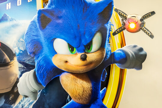 BANGKOK, THAILAND, 10 March 2022 - A beautiful standee of a movie called Sonic the hedgehog 2 display at the cinema to promote the movie
