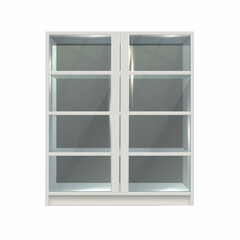 3d realistic vector icon. Glass door bookcase with transparent doors.