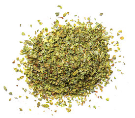 Dried parsley herb isolated on white background, top view. Flat lay.